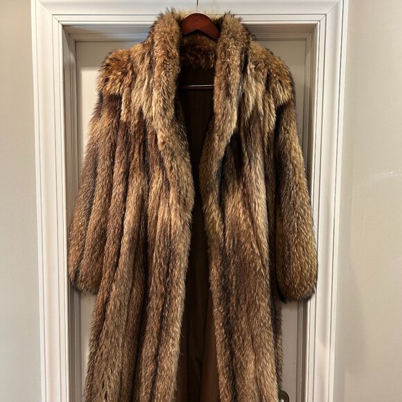 Custom Made Vintage Tanuki Japanese Raccoon Fur Coat Size 10 - Picture 1 of 15